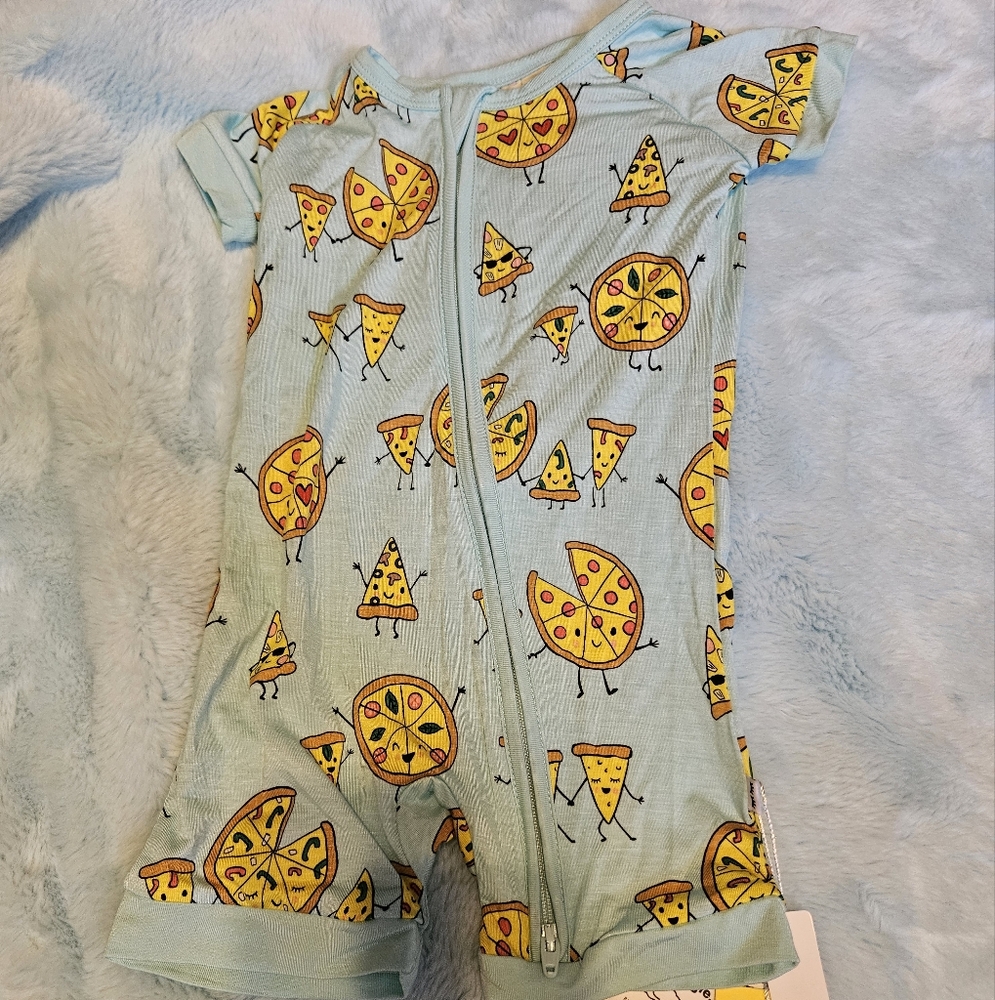 Blue Pizza Print Kids One Piece